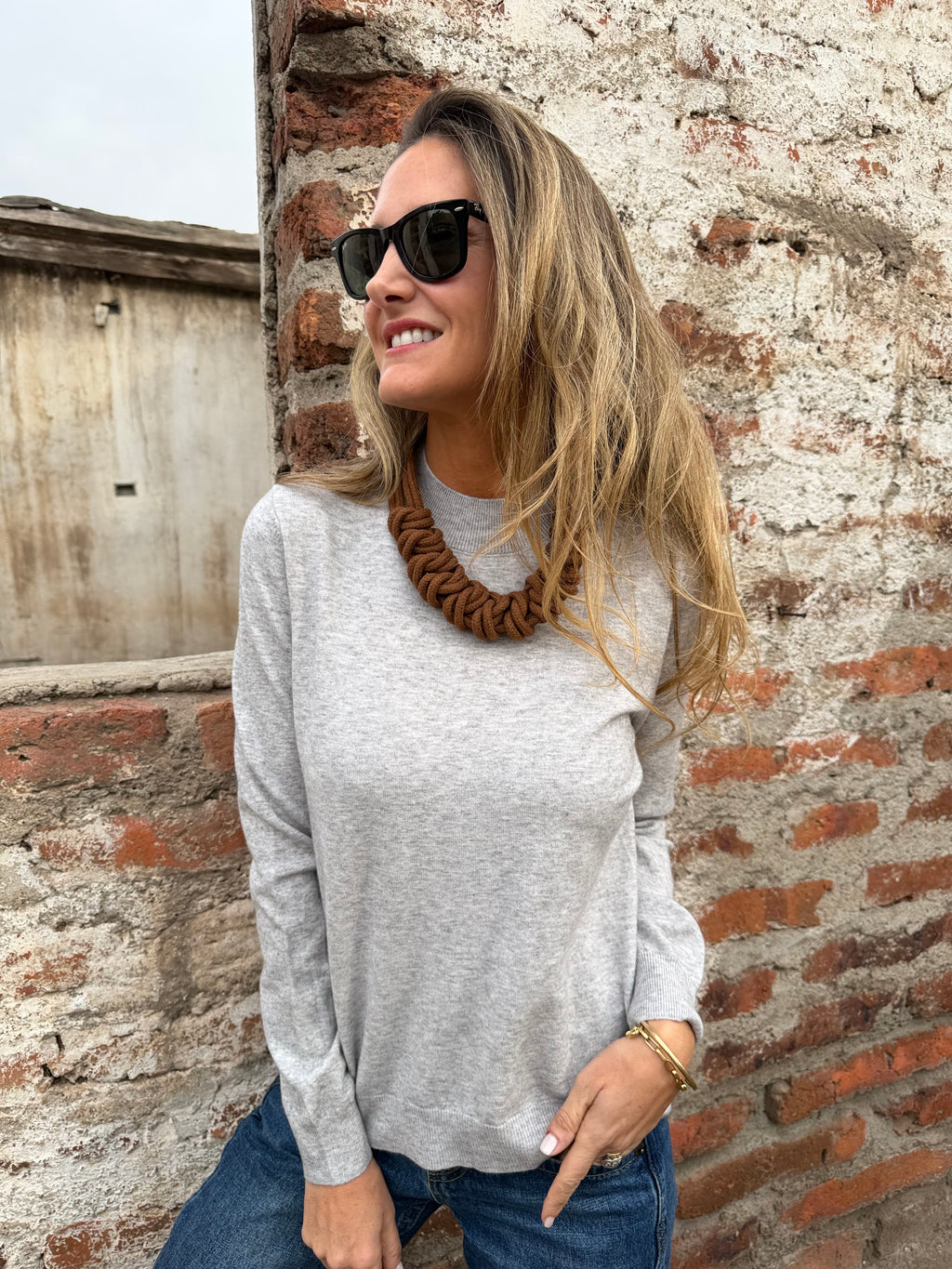 Chaleco/ polera hilo mega básica gris claro
