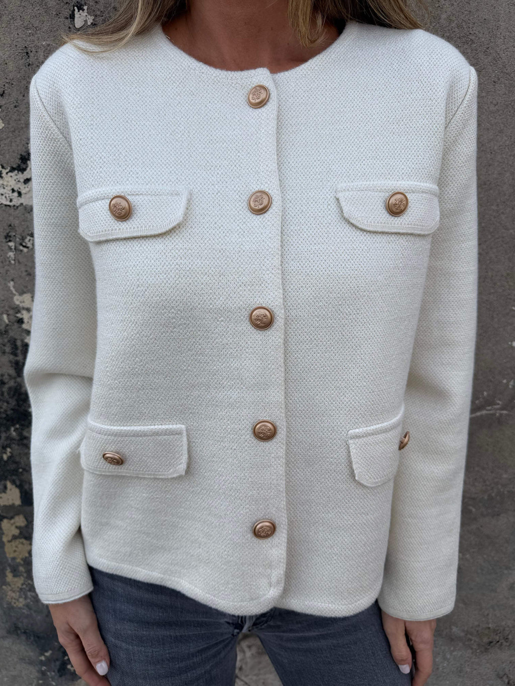 Chaqueta paño tejida marfil