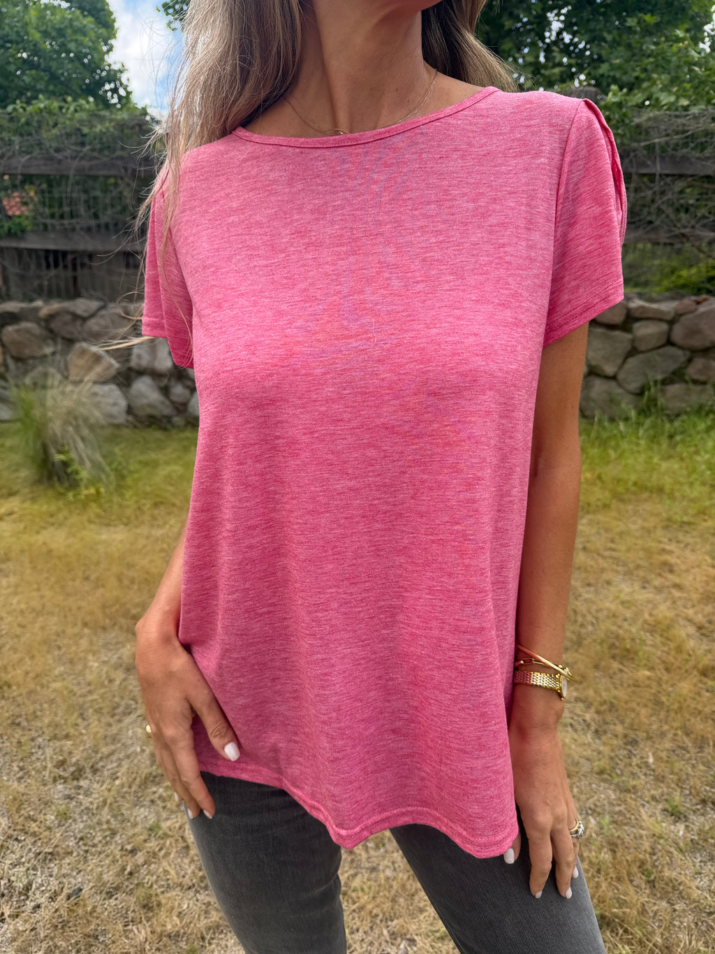 Polera algodón nudo espalda frambuesa