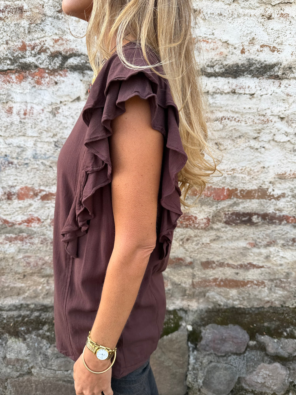 Blusa larga vuelitos laterales café