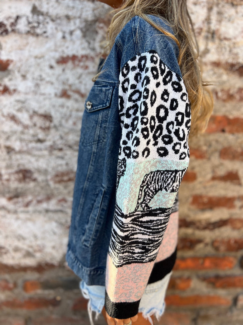 Chaqueta bluejean detalles lana azul