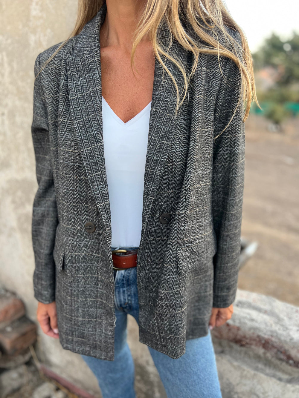 Blazer lana espiga gris