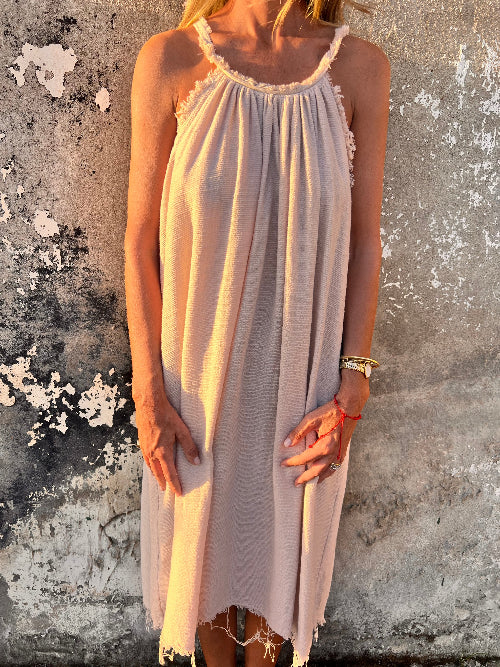 Vestido linoto desflecado beige