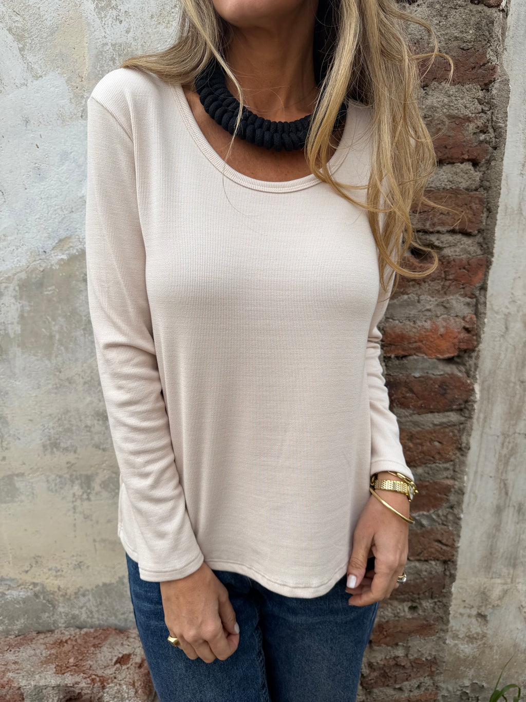 New polera algodón/ micropolar cuello bajo crudo
