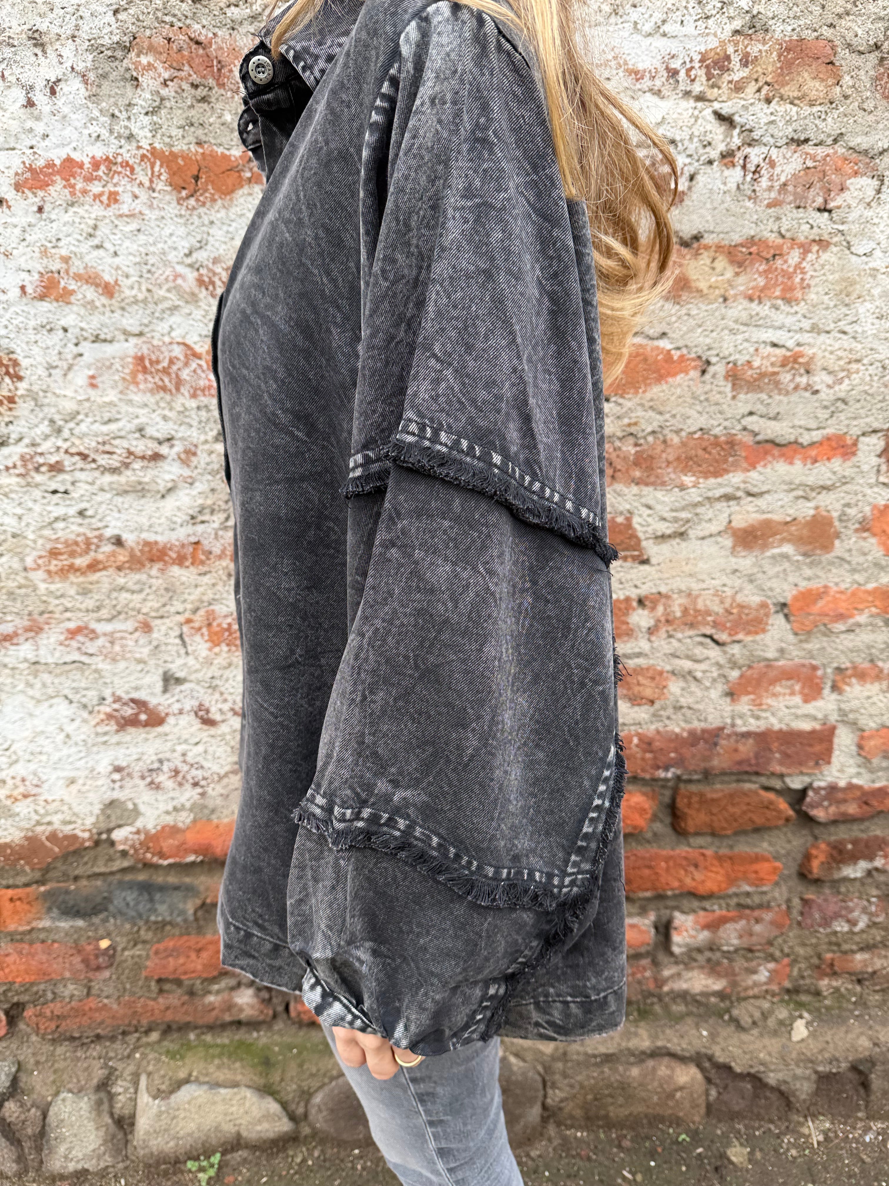 Blusa de bluejean manga globo negra