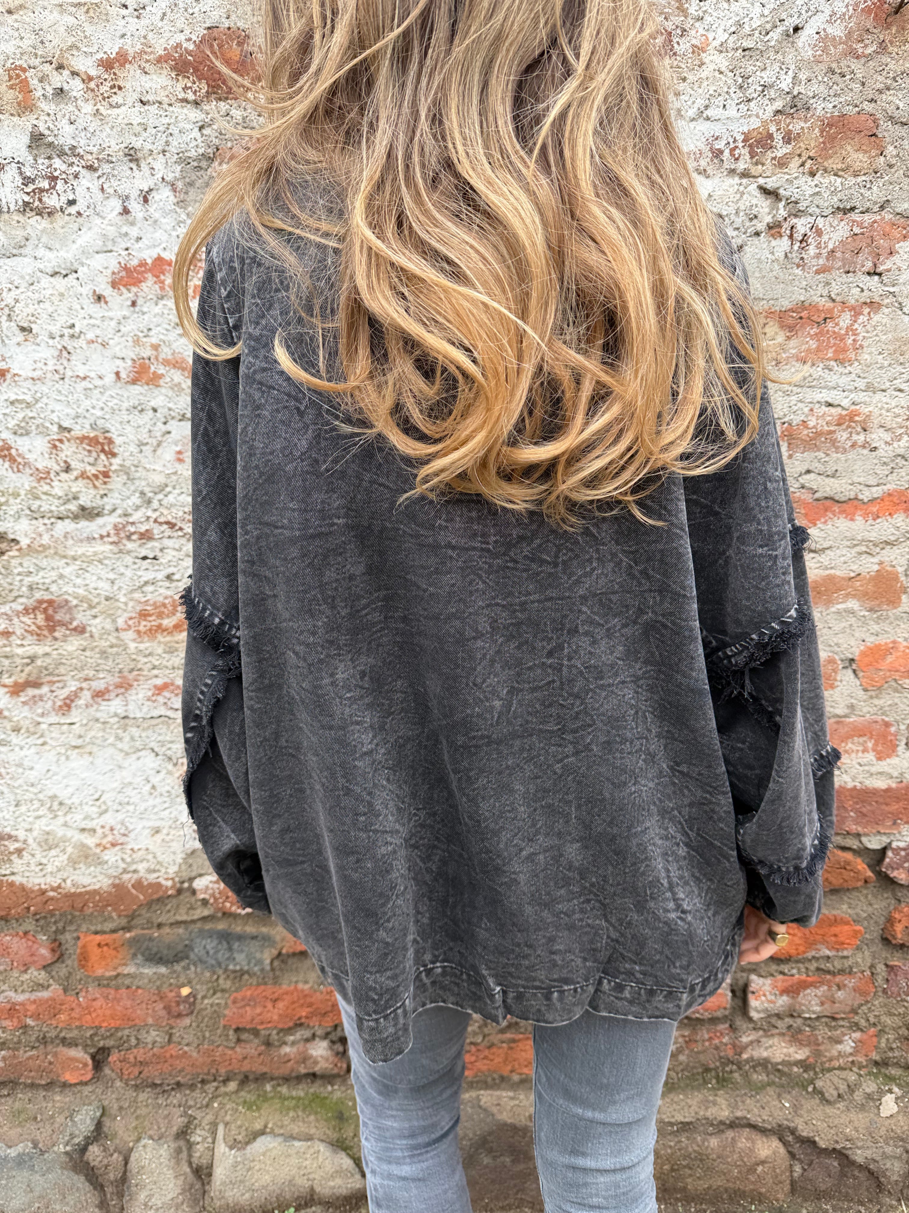 Blusa de bluejean manga globo negra