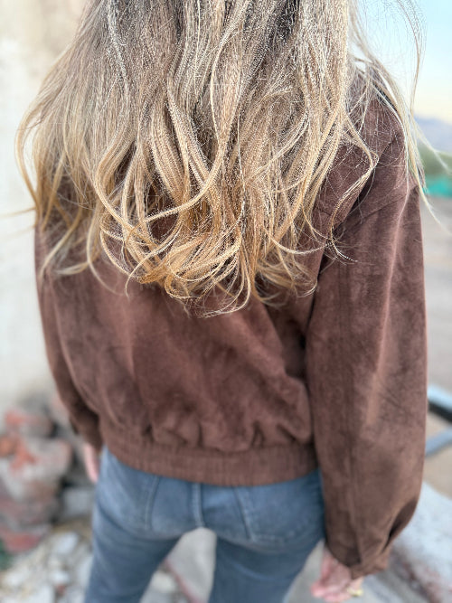 Chaqueta efecto cuero gamuza caramelo