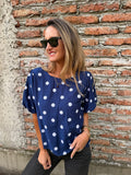 Blusa lunares mangas abullonadas azul