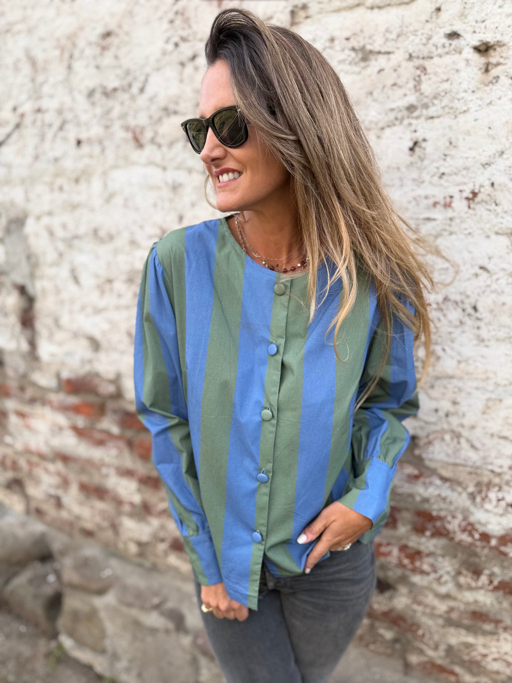 Blusa rayada azul verde