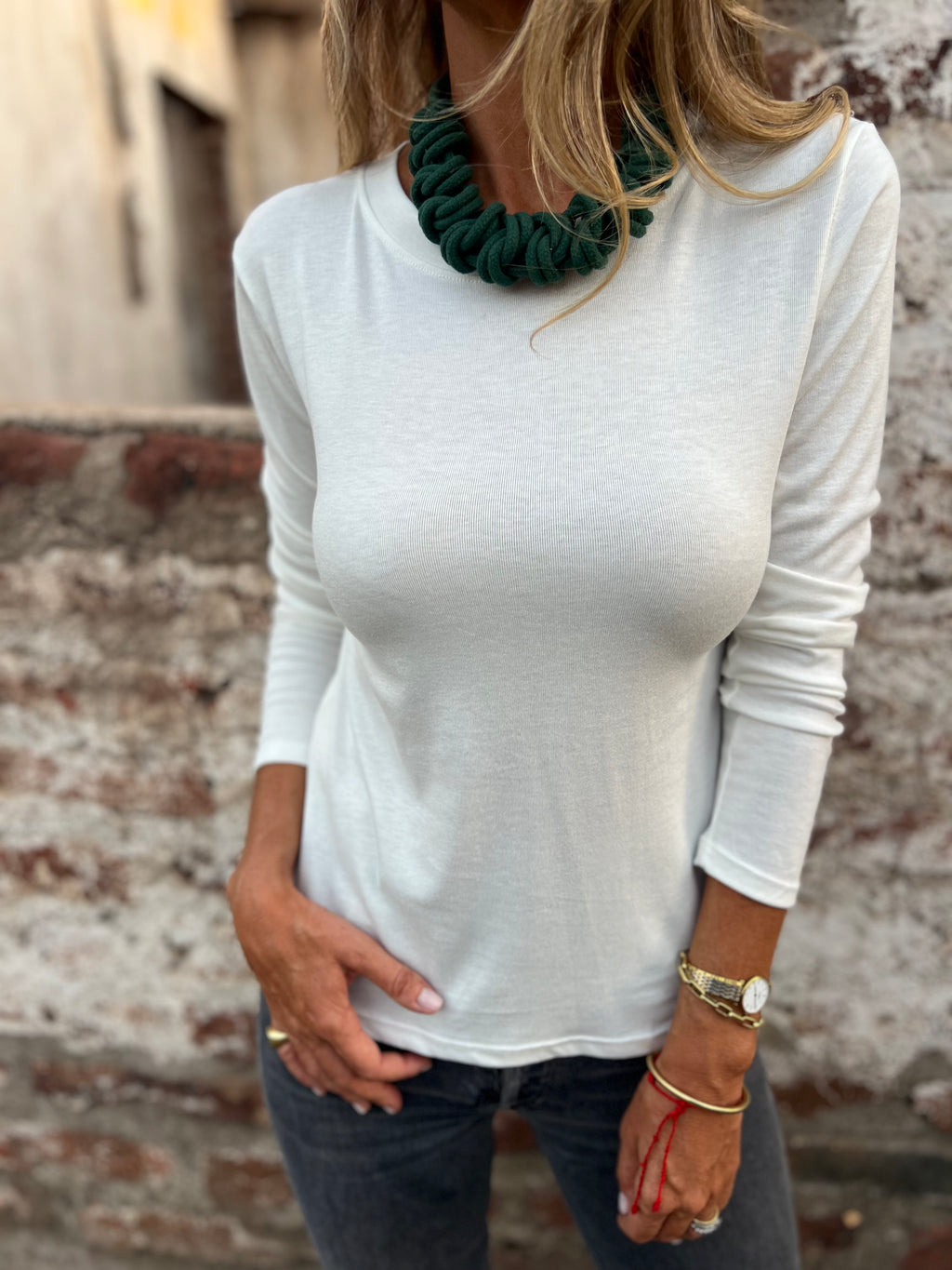 Polera básica cotton manga larga blanca