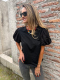 New polera algodón mangas broderie negra