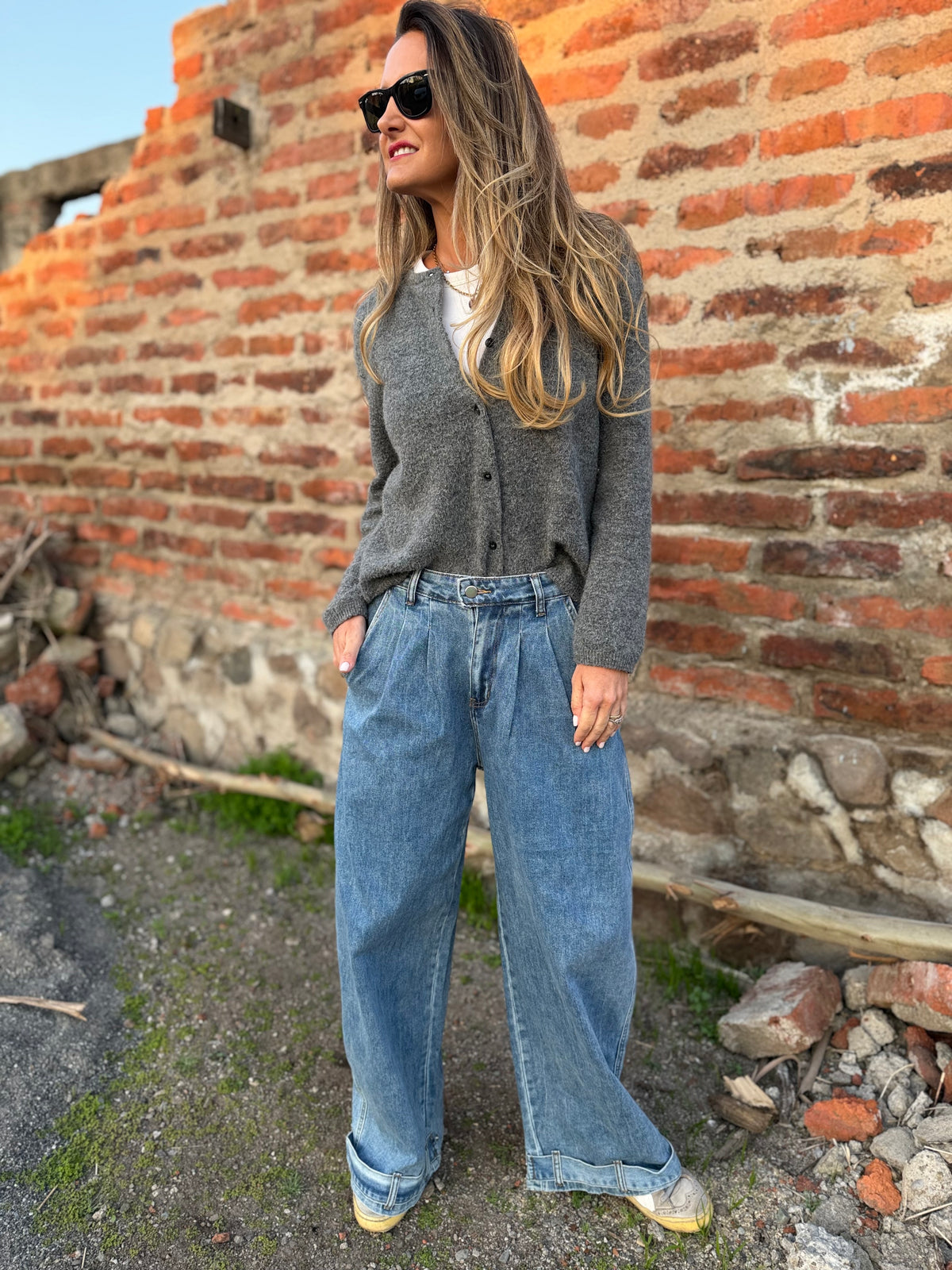 Bluejean pierna ancha new pinzas azul