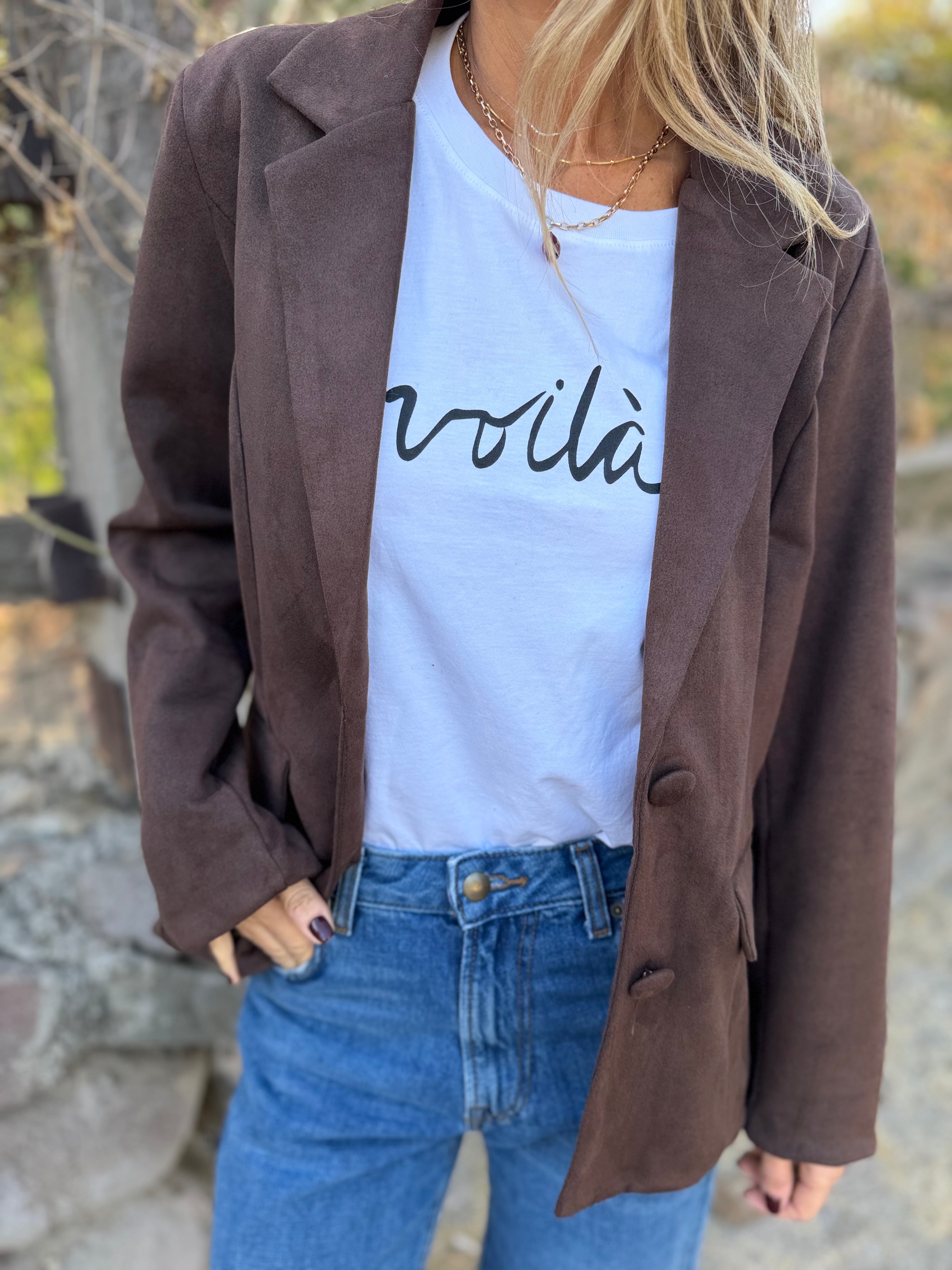 Nuevo blazer gamuza botón café