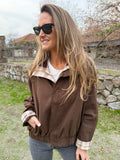 Bomber gabardina detalle escocés café