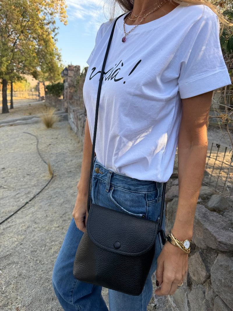 Cartera de hombro en efecto cuero graneado negro