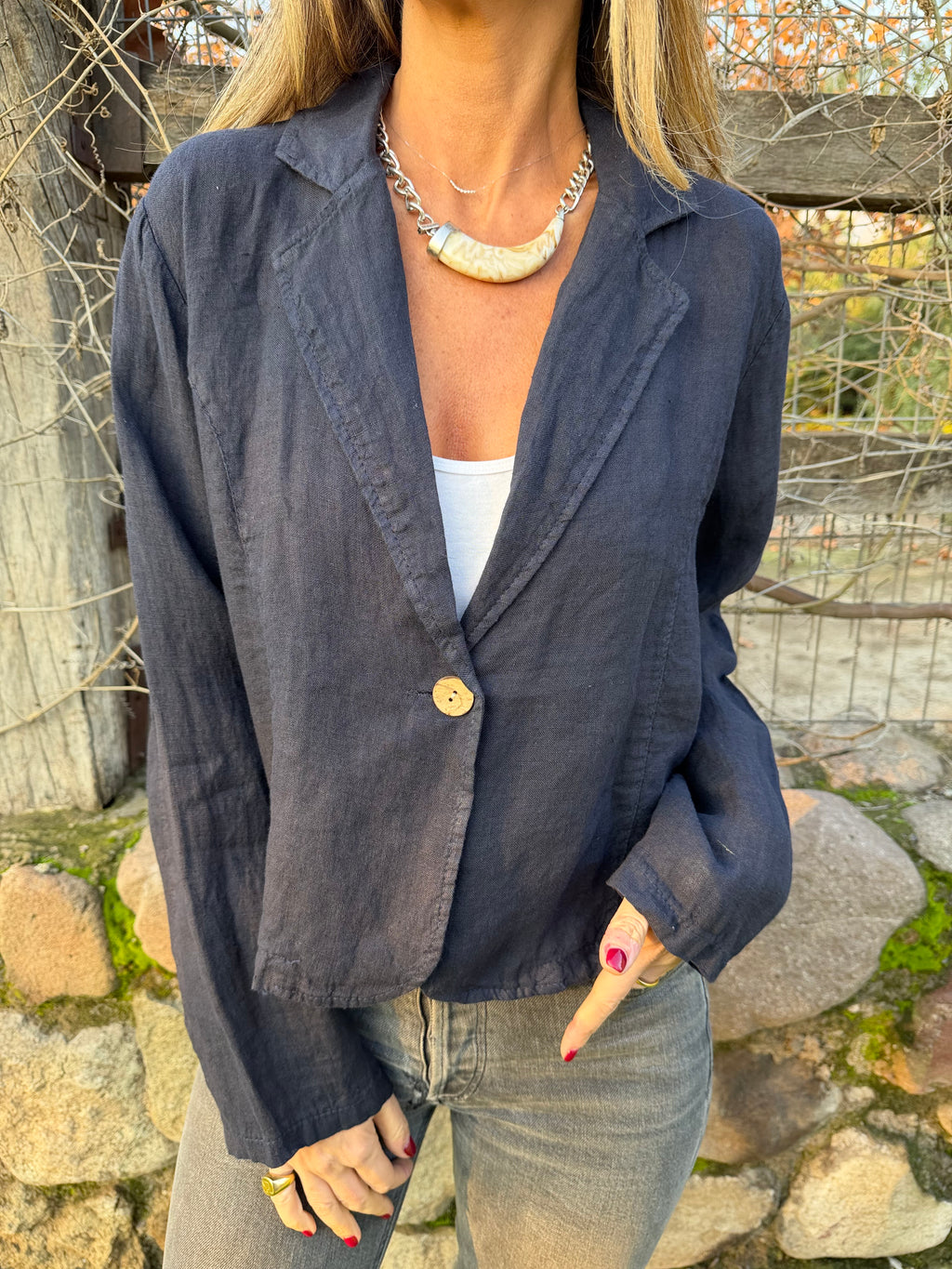 Blazer 100% lino azul marino