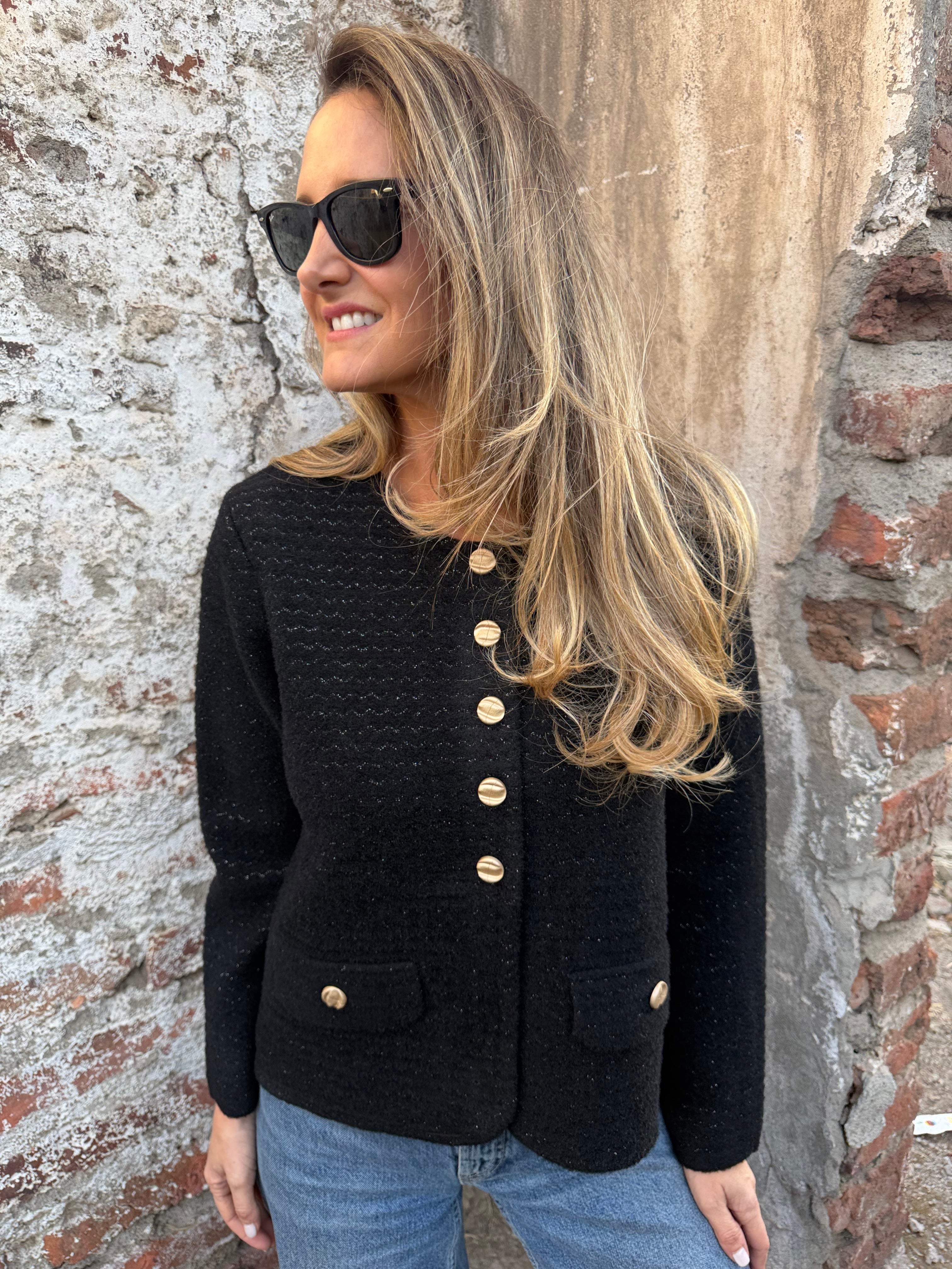 Chaqueta paño waves negra