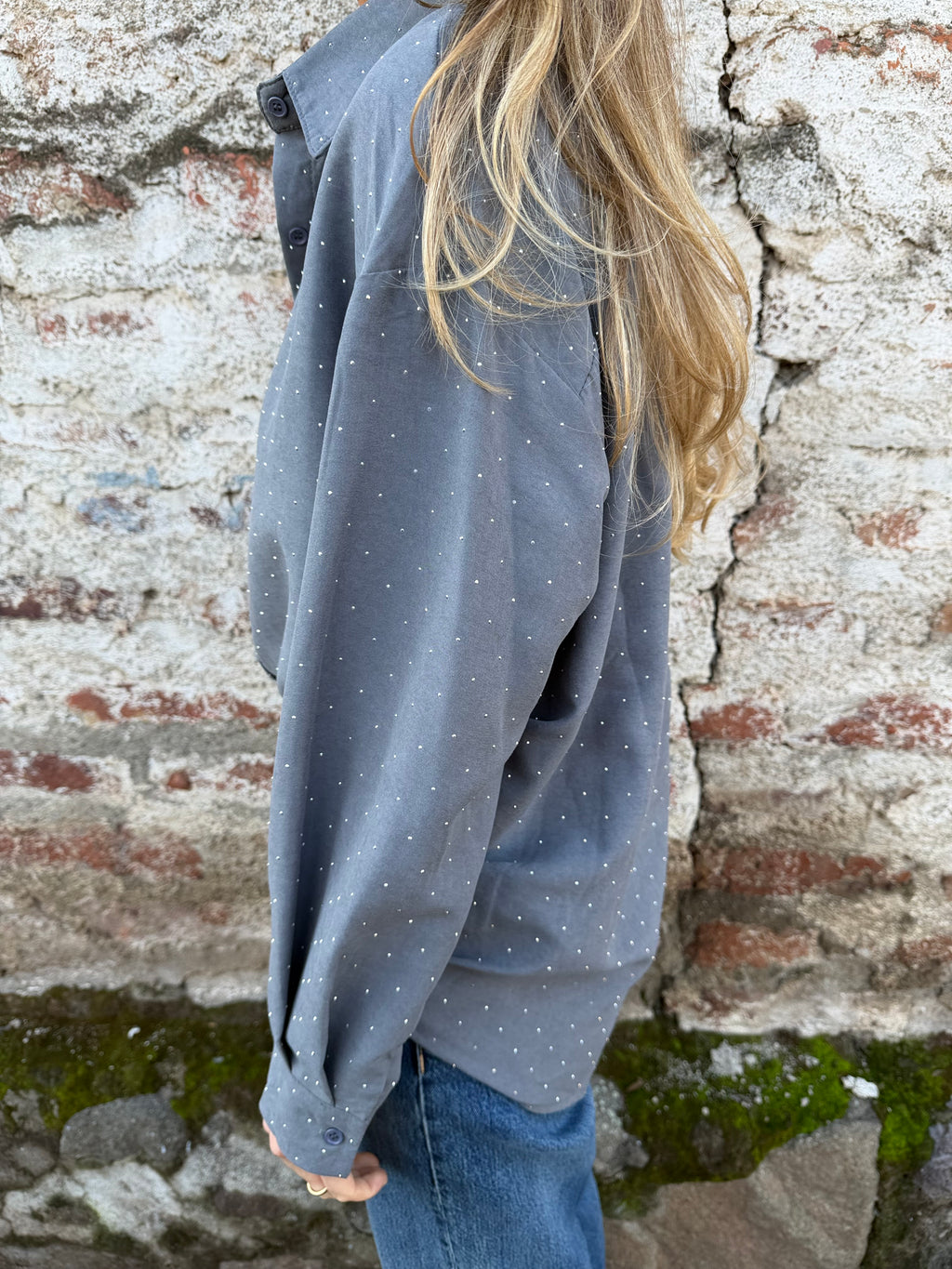 Blusa gamuza tachitas gris