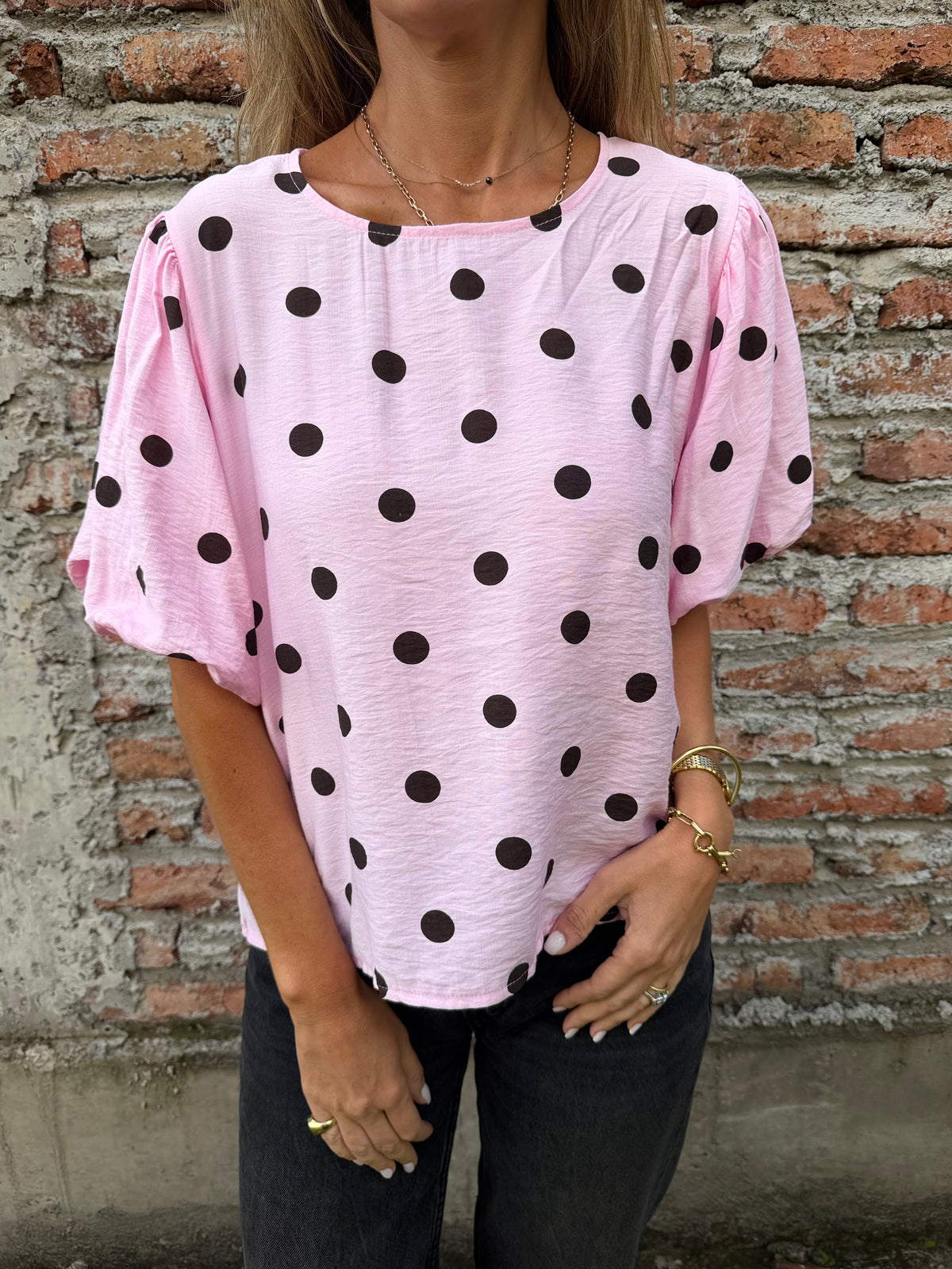 Blusa lunares mangas abullonadas rosada