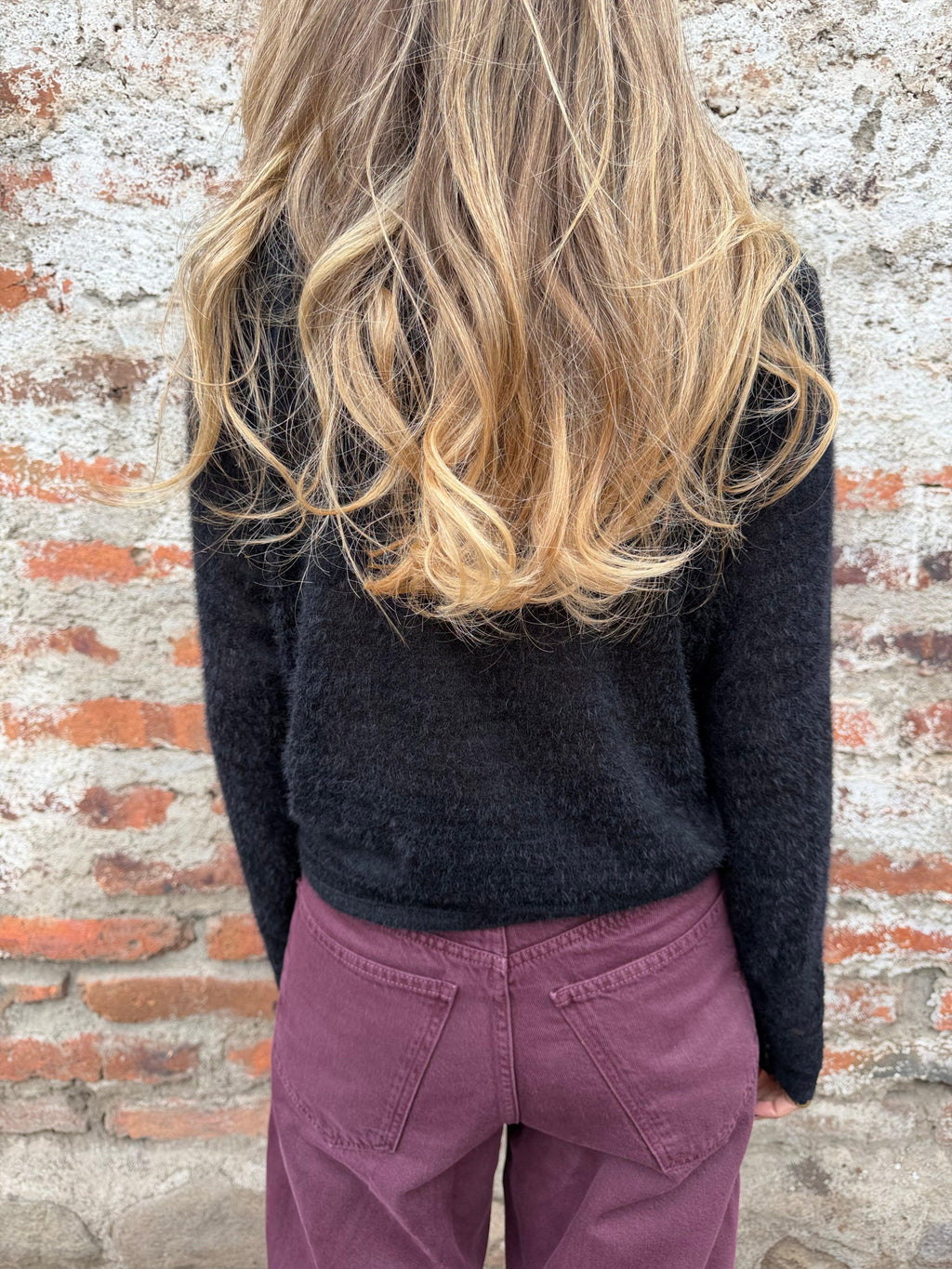 Polera lanilla encaje negra