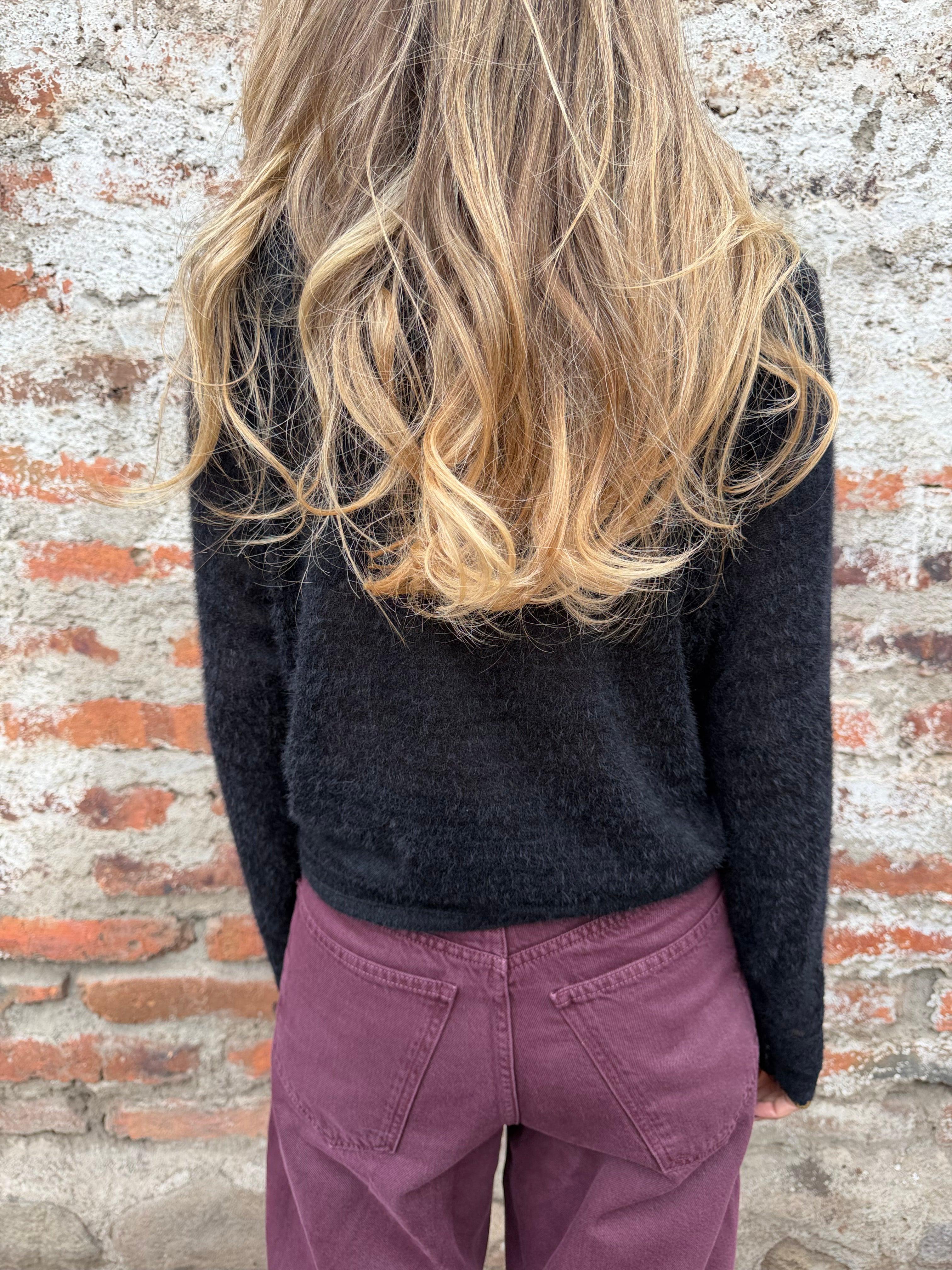 Polera lanilla encaje negra