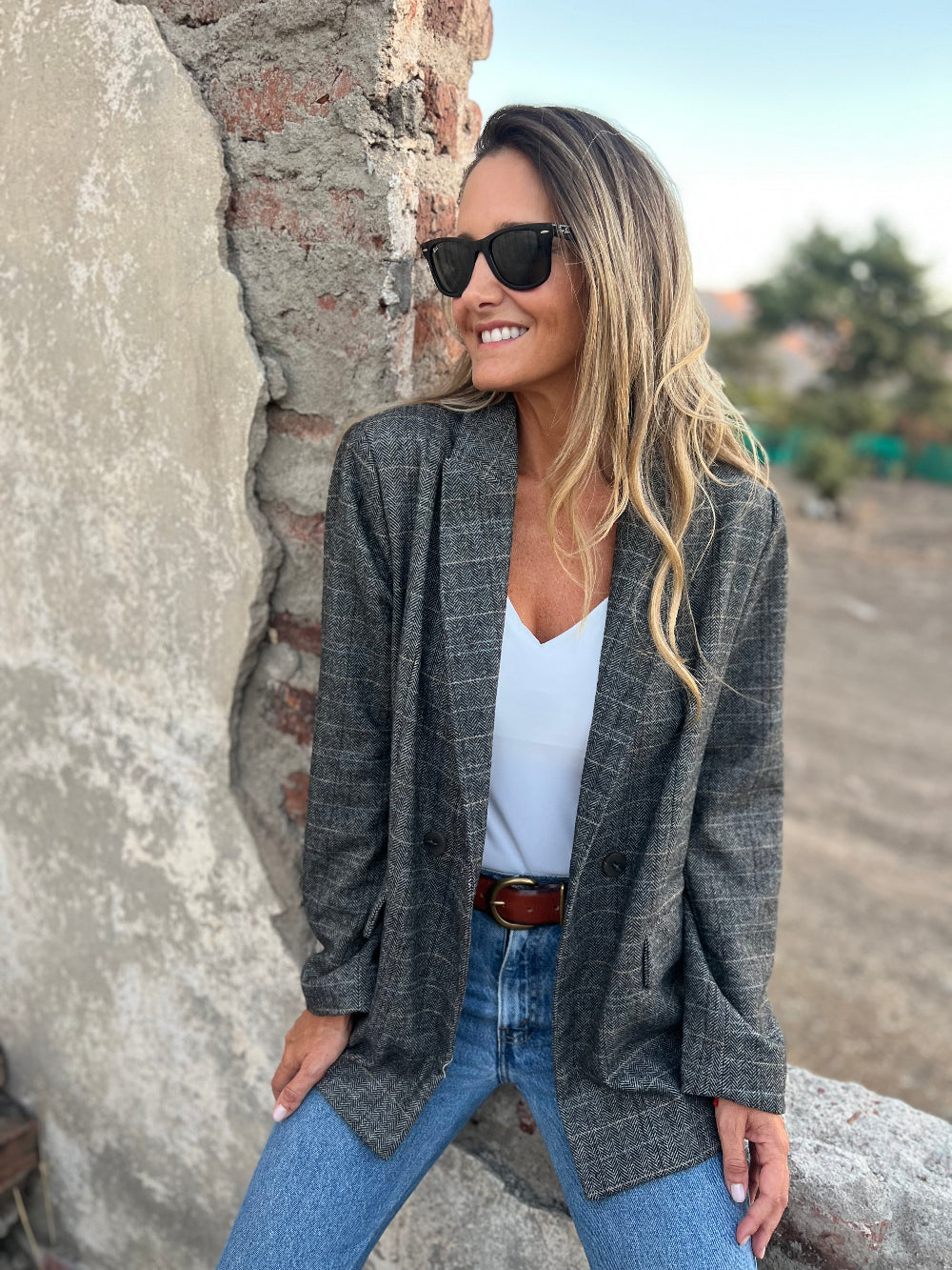 Blazer lana espiga gris