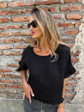 Blusa 100% lino vuelitos negra