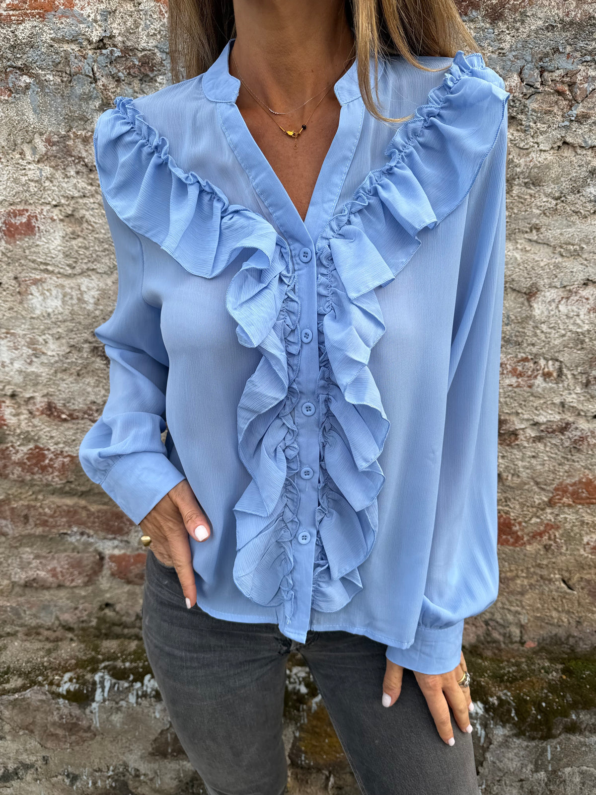 Blusa gasa vuelos celeste