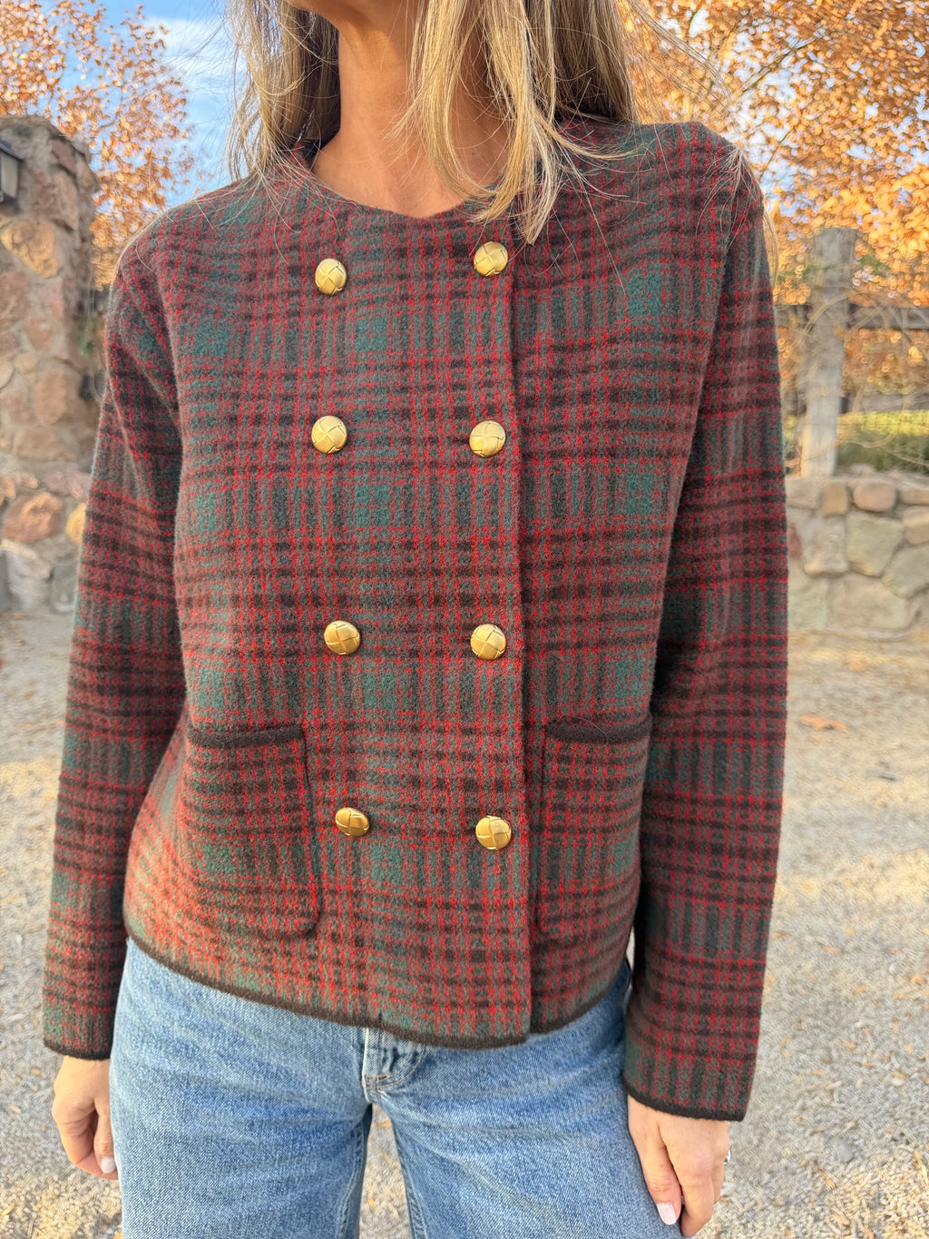 Chaqueta tipo raindoor escocés burdeo