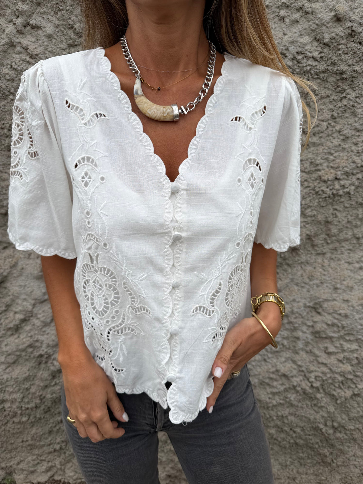 Blusa broderie completa blanca