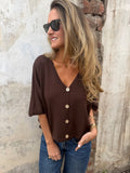 Polera/ Chaleco hilo brillos sutiles café oscuro