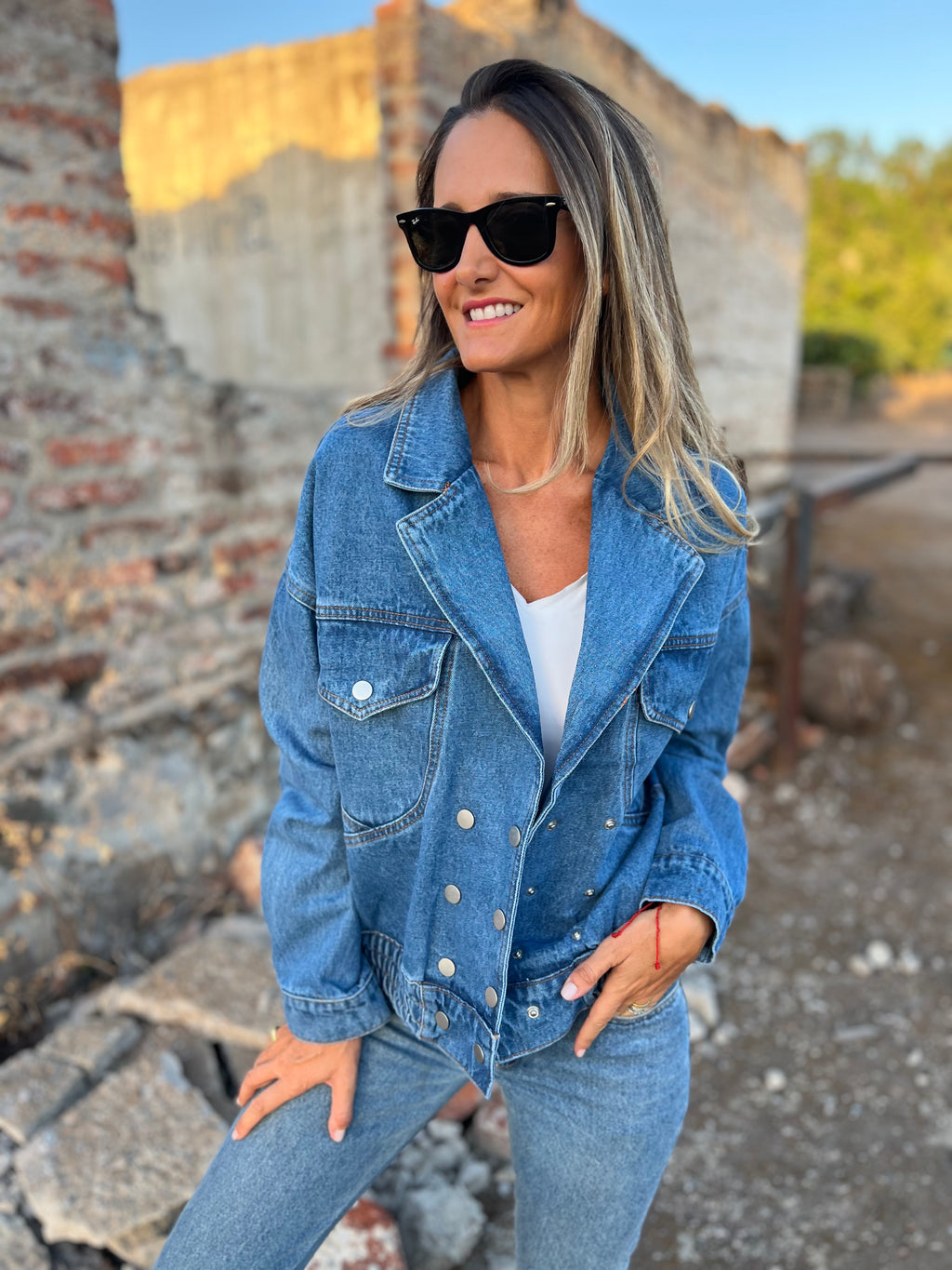Chaqueta retro bluejean celeste oscura