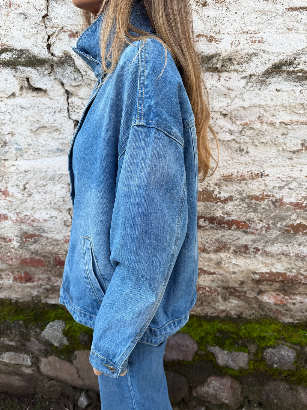 Chaqueta bluejean funnel celeste oscuro