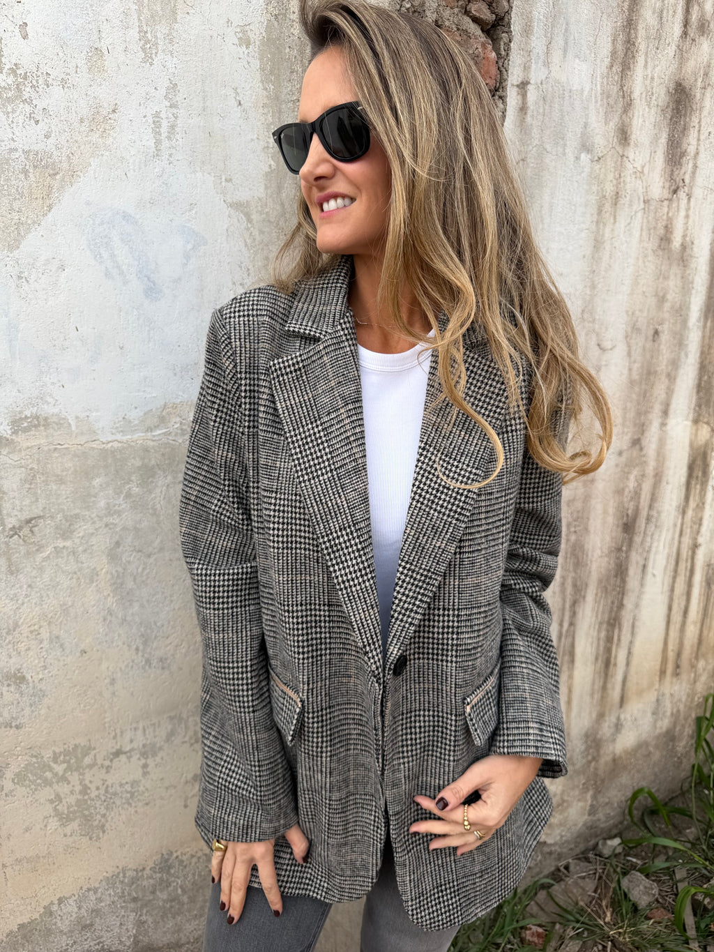 New Chaqueta pata de gallo clásica línea negra