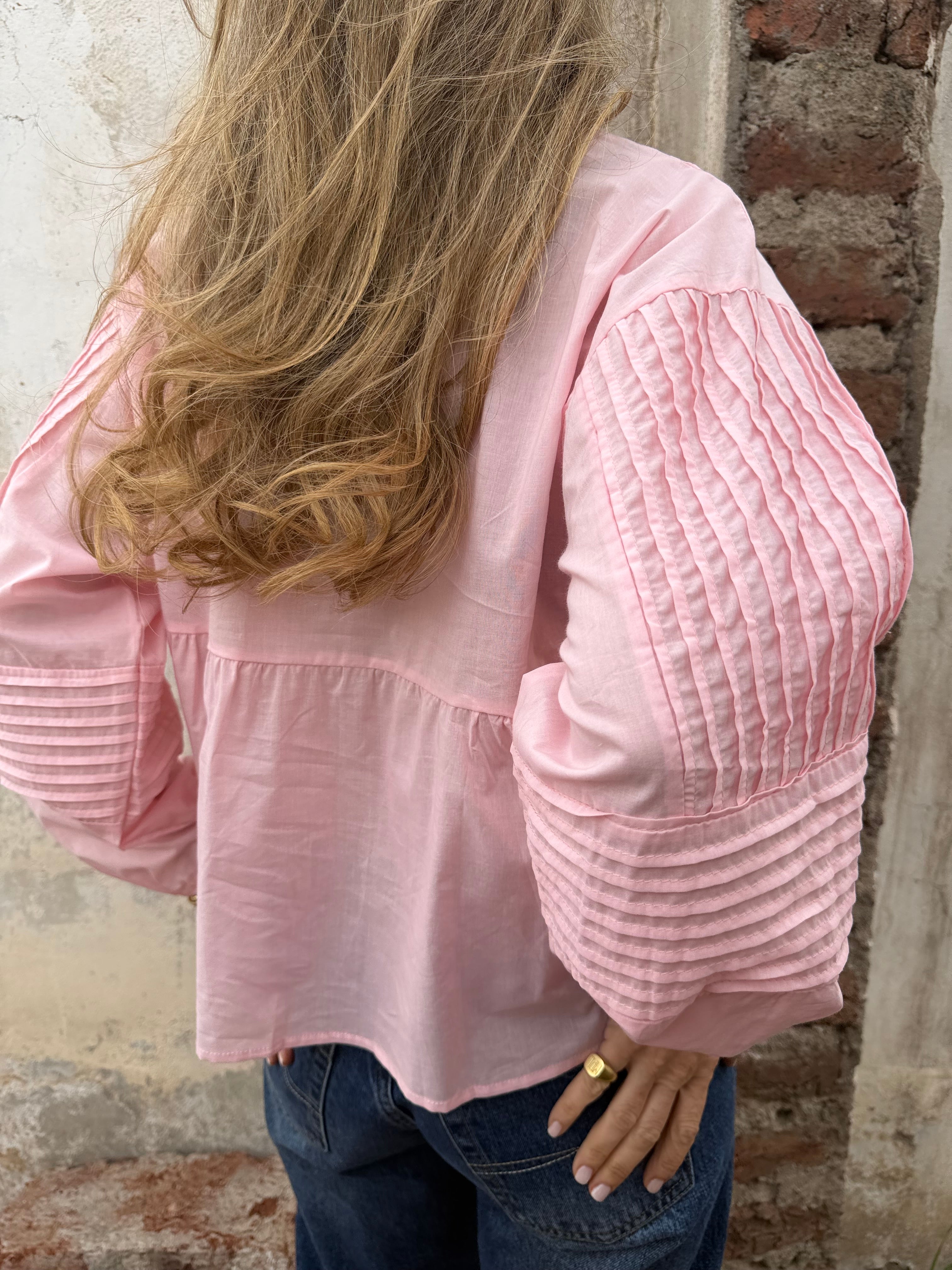 Blusa manga globo detalles rosada