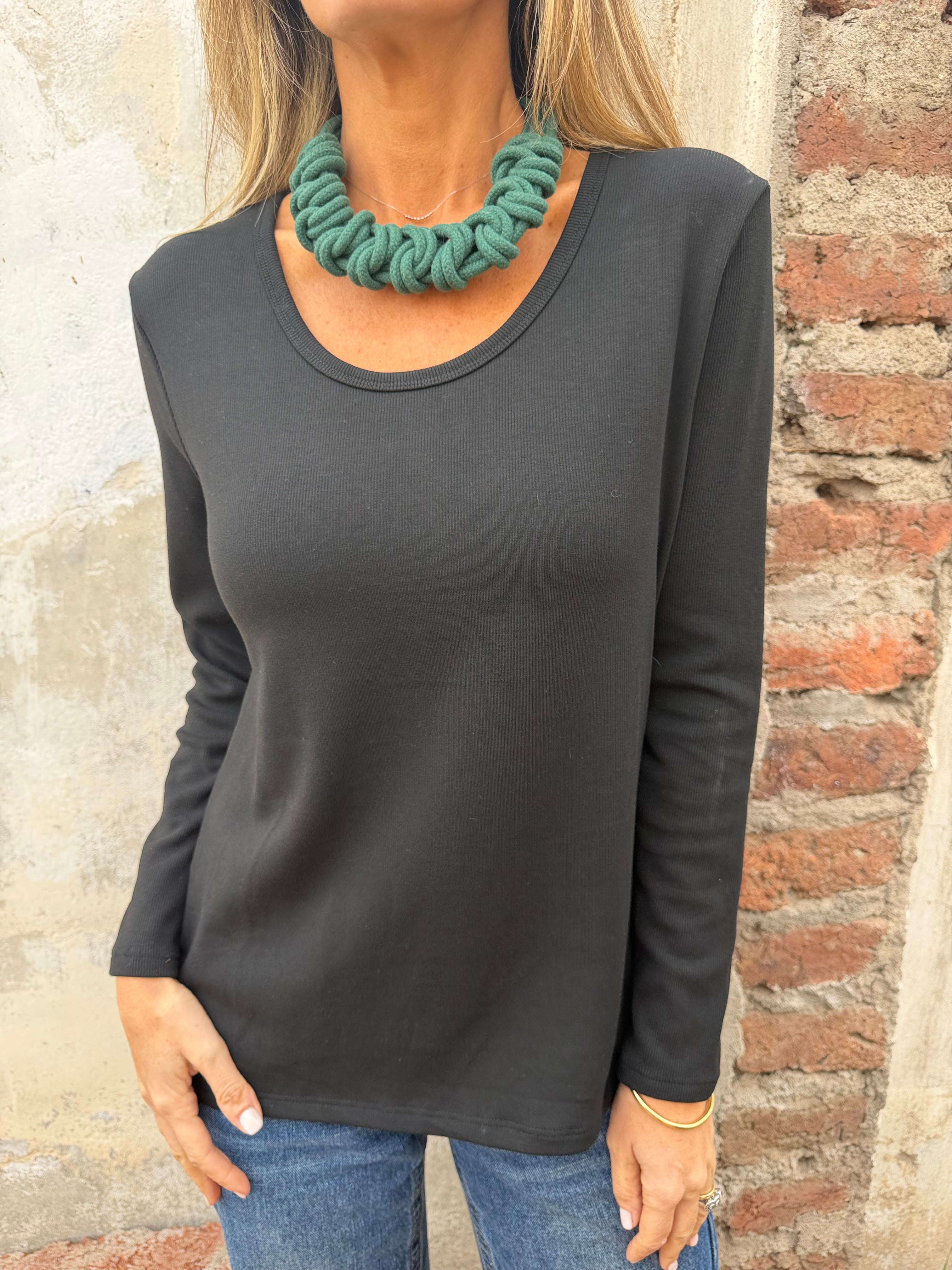 New polera algodón/ micropolar cuello bajo negra