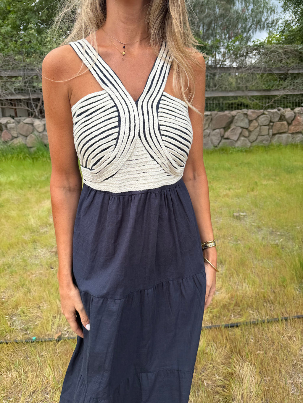 Vestido cordones azul marino