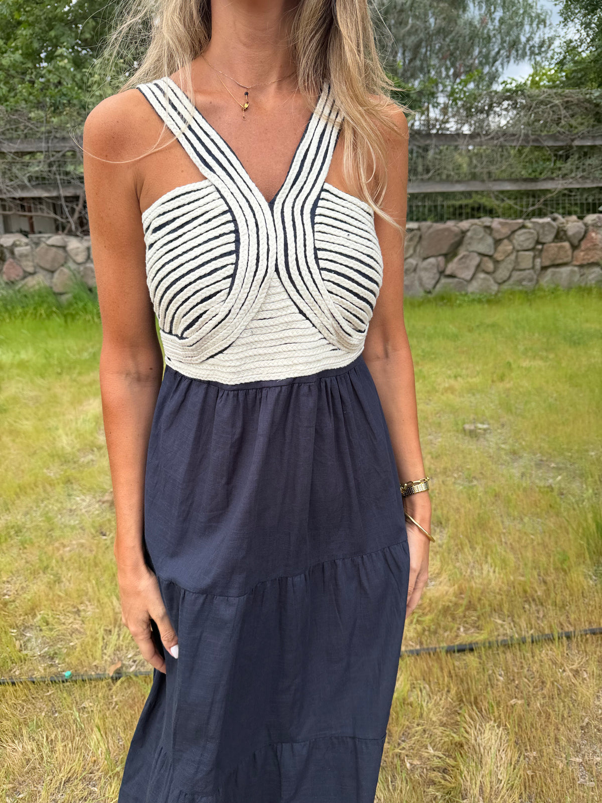 Vestido cordones azul marino