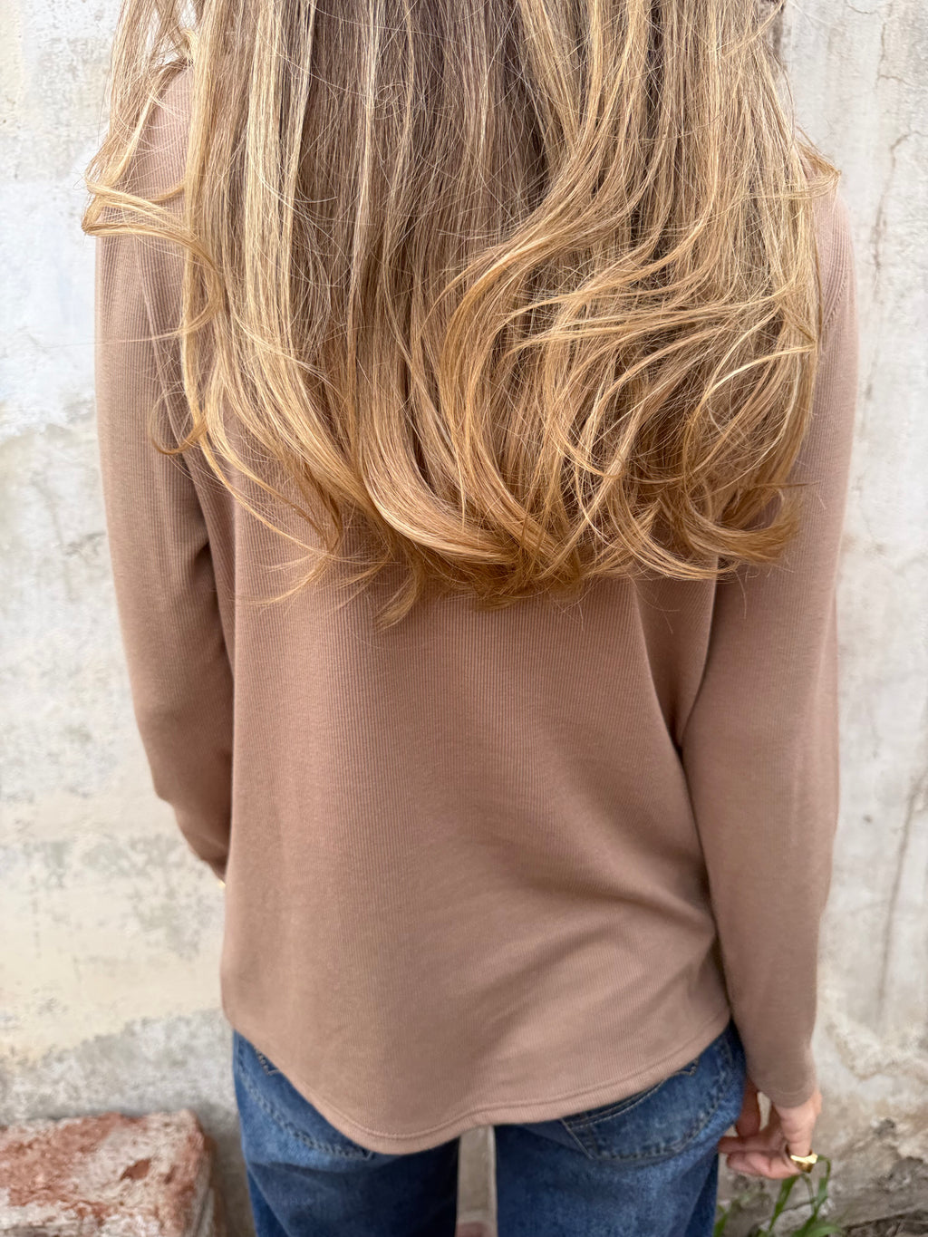 New polera algodón/ micropolar cuello bajo café claro
