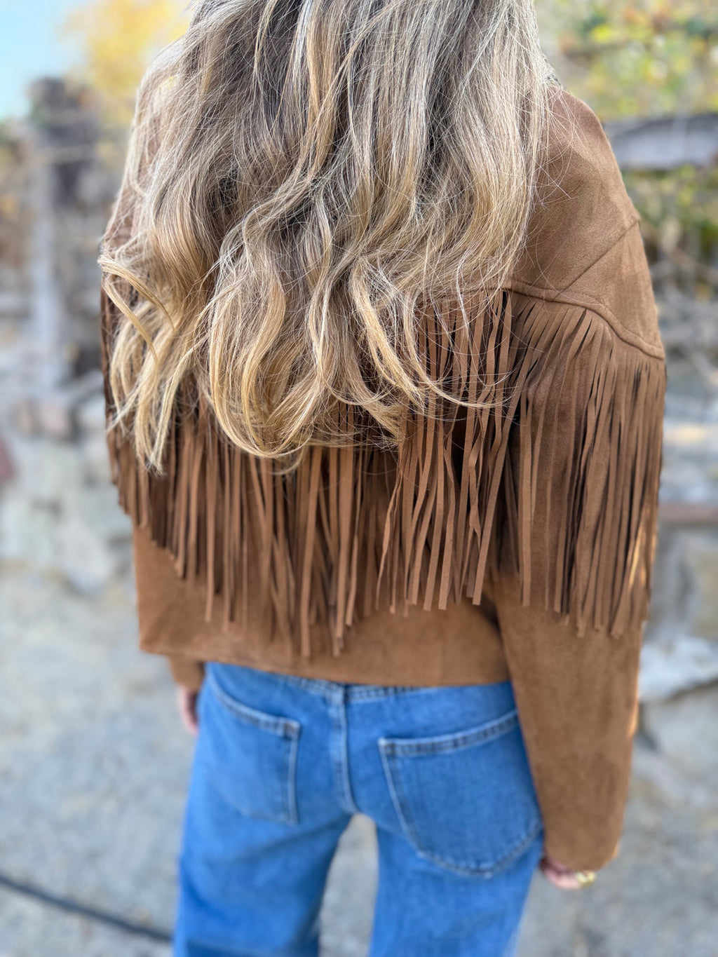 Chaqueta flecos camel