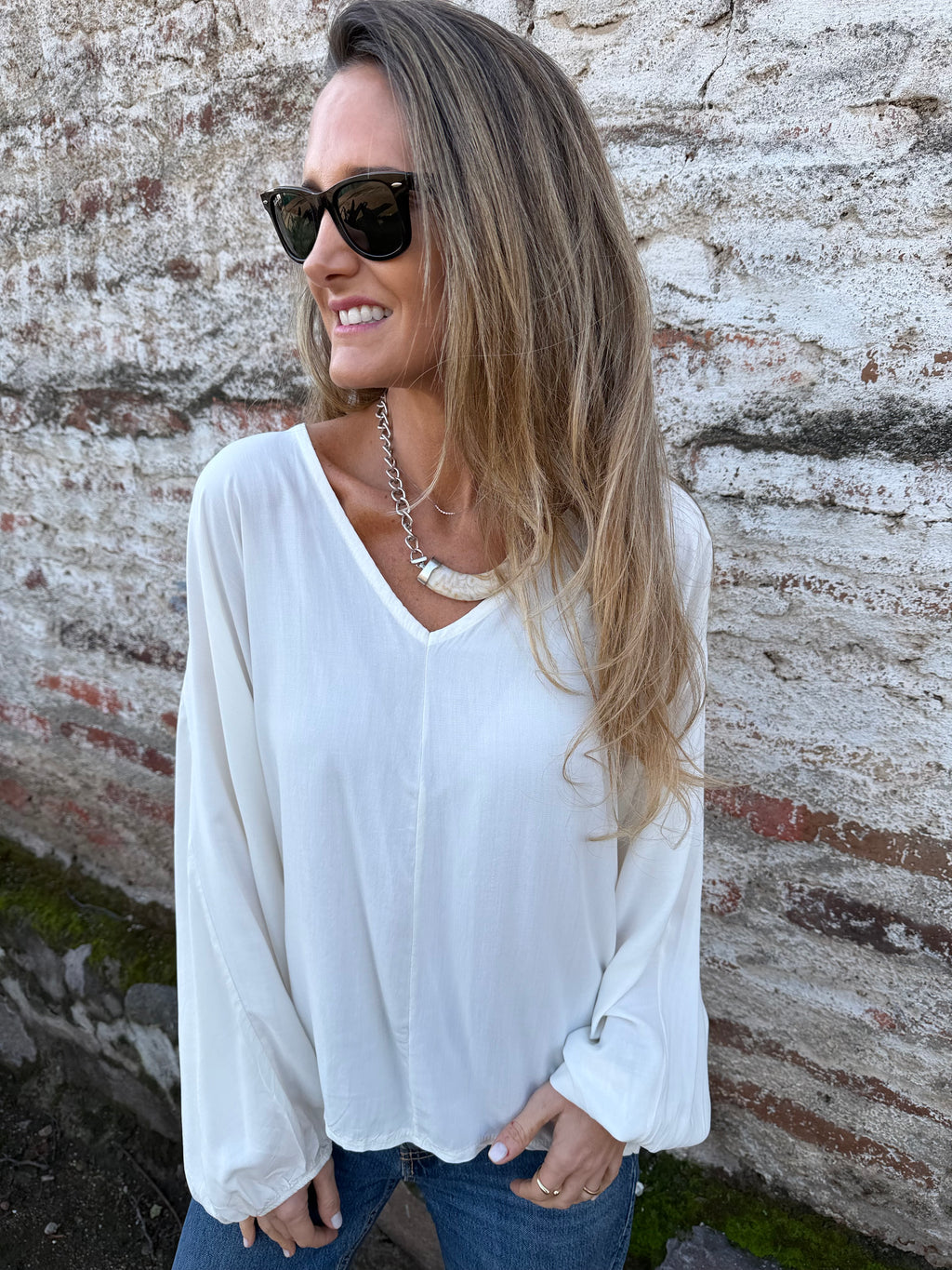 Blusa manga globo viscosa blanca