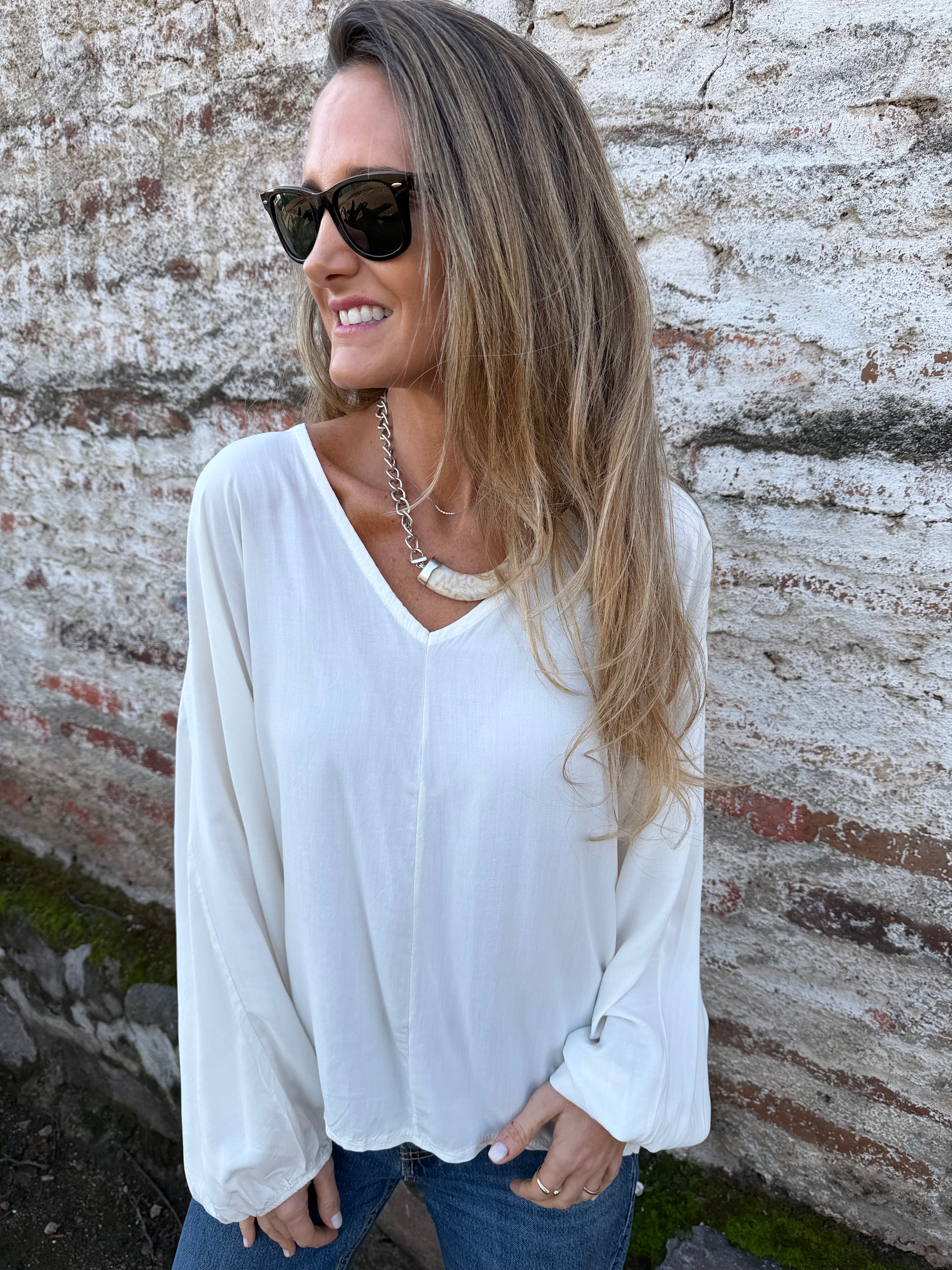 Blusa manga globo viscosa blanca