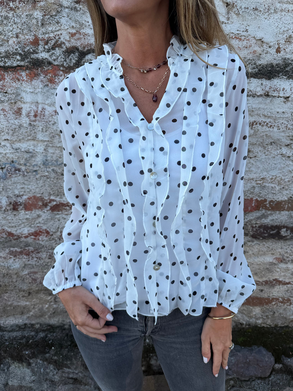 Blusa gasa puntitos blanca