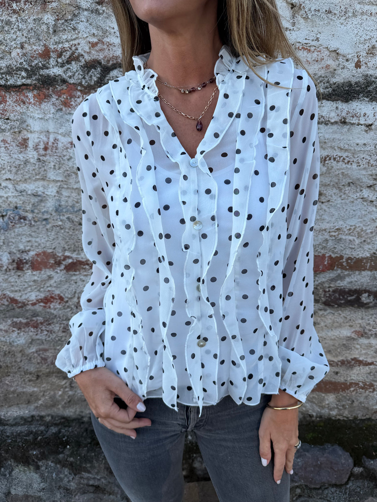 Blusa gasa puntitos blanca