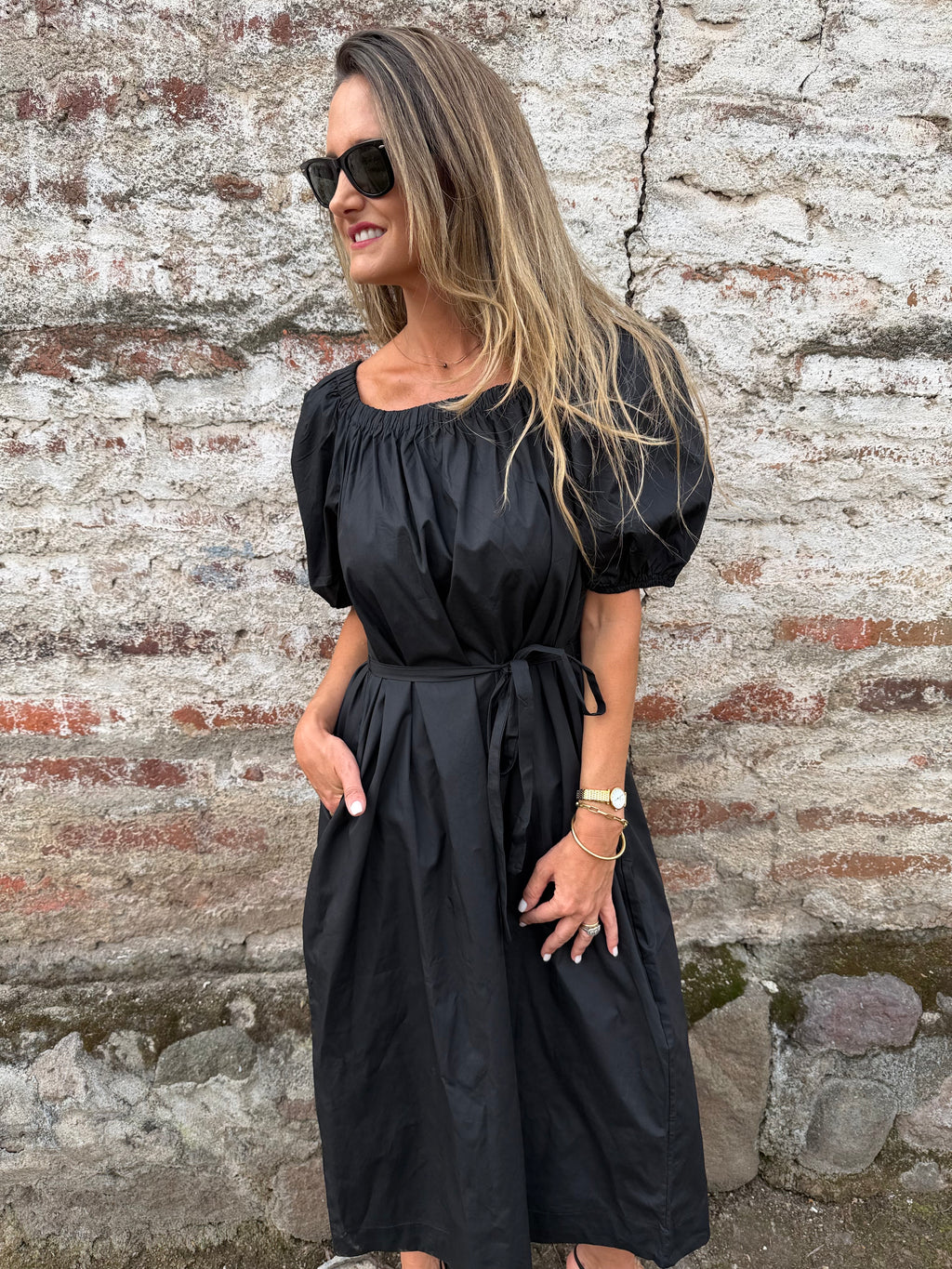 Vestido manga globo negro
