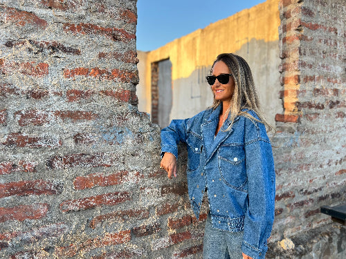 Chaqueta retro bluejean celeste oscura