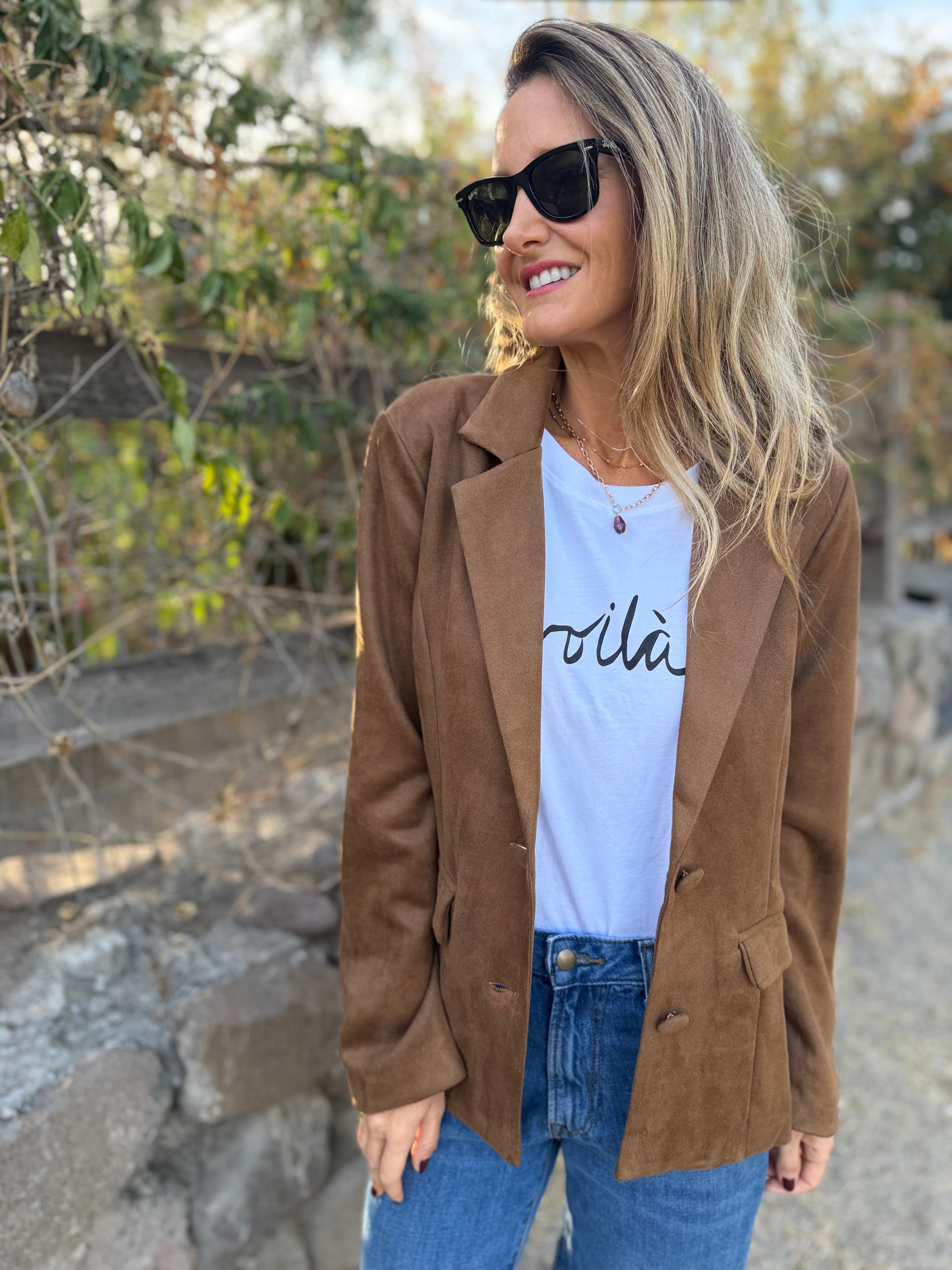 Nuevo blazer gamuza botón camel