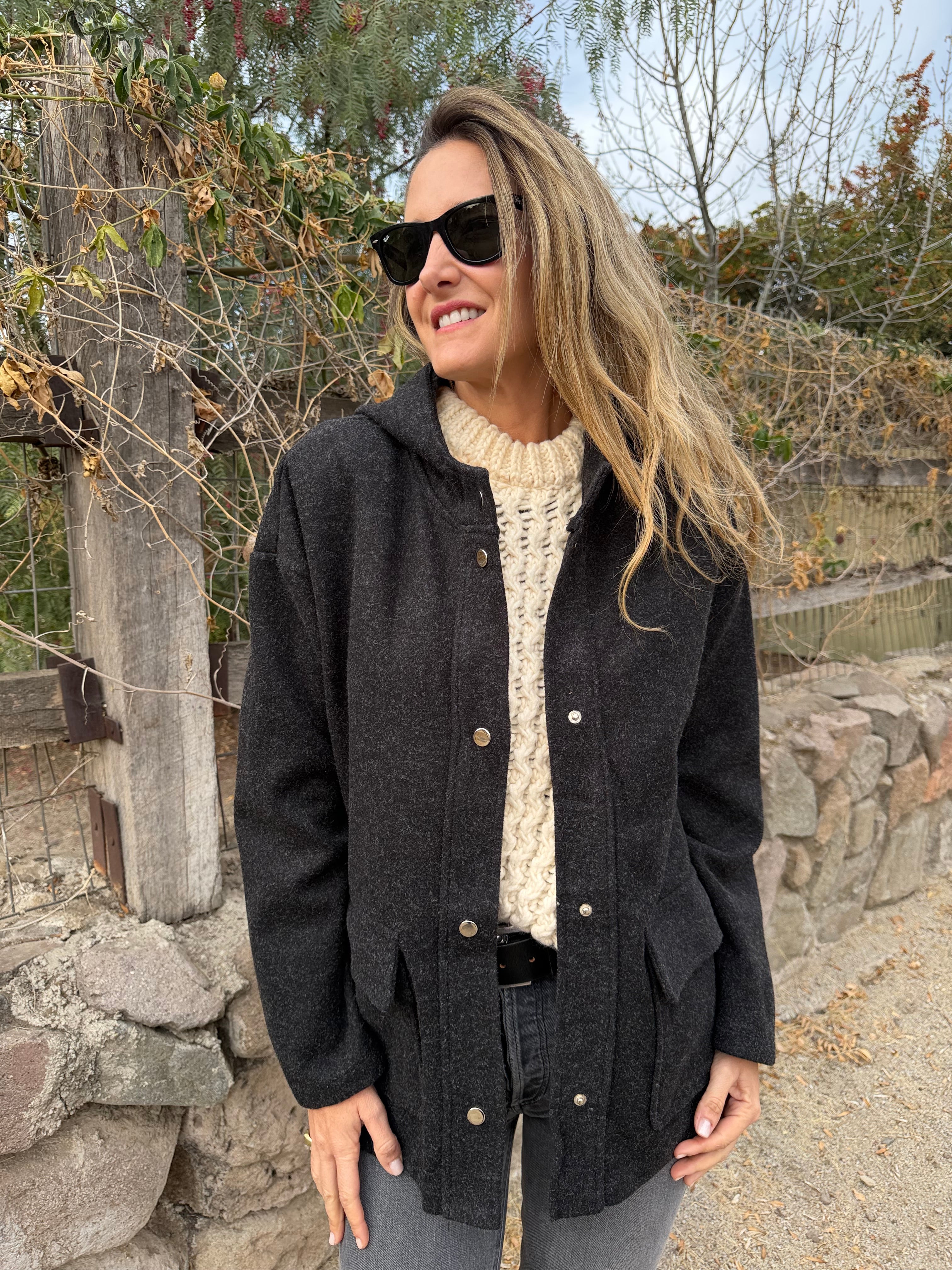 Chaqueta simple paño bolsillos gris acero
