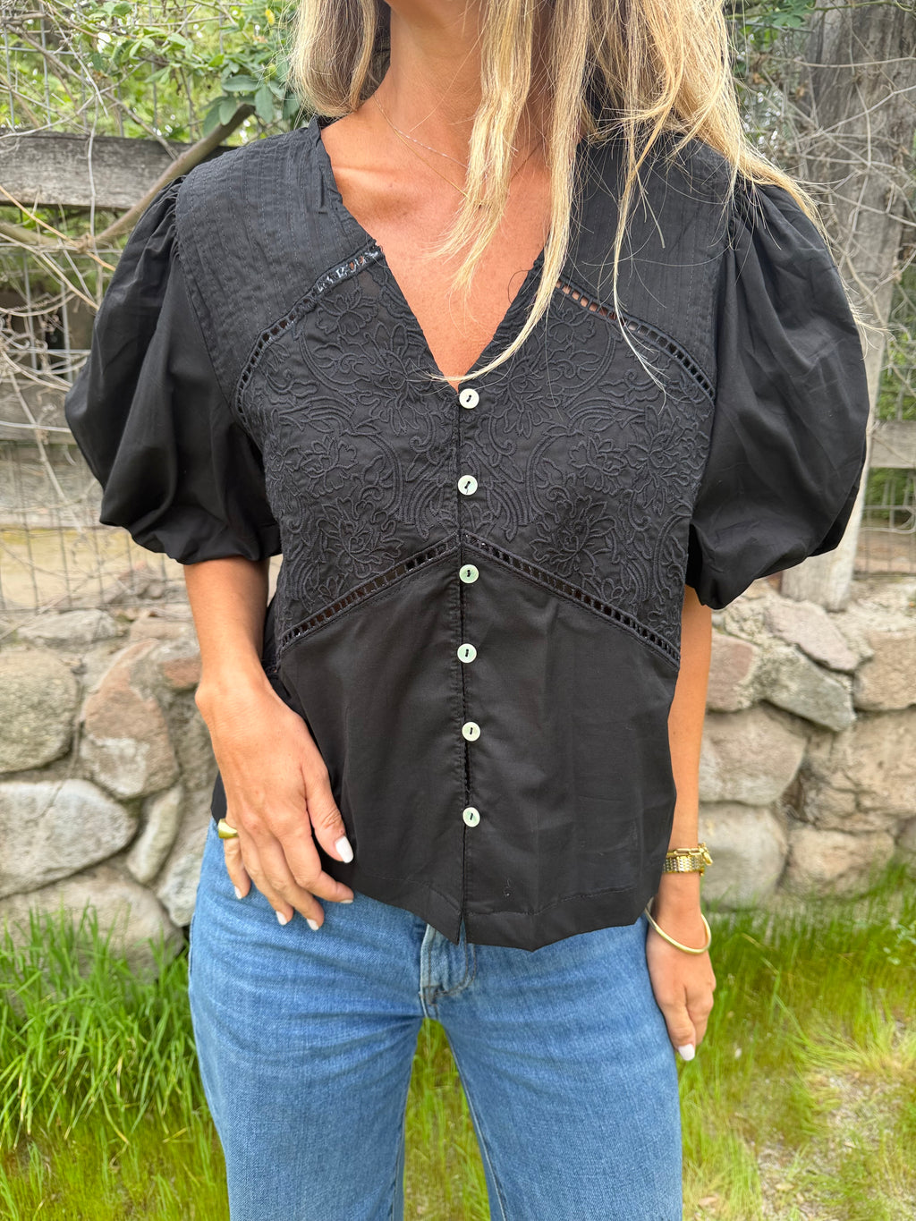 New blusa mangas abullonadas negra