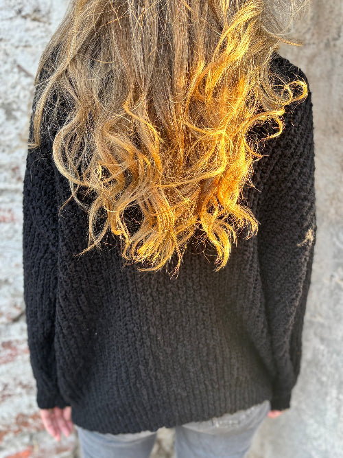 New chaleco V lana chenille negro